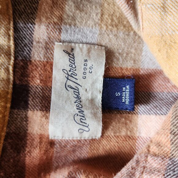 UNIVERSAL TREAD Brown Plaid Long Sleeve Button Up Boyfriend Shirt Size S - Picture 5 of 6